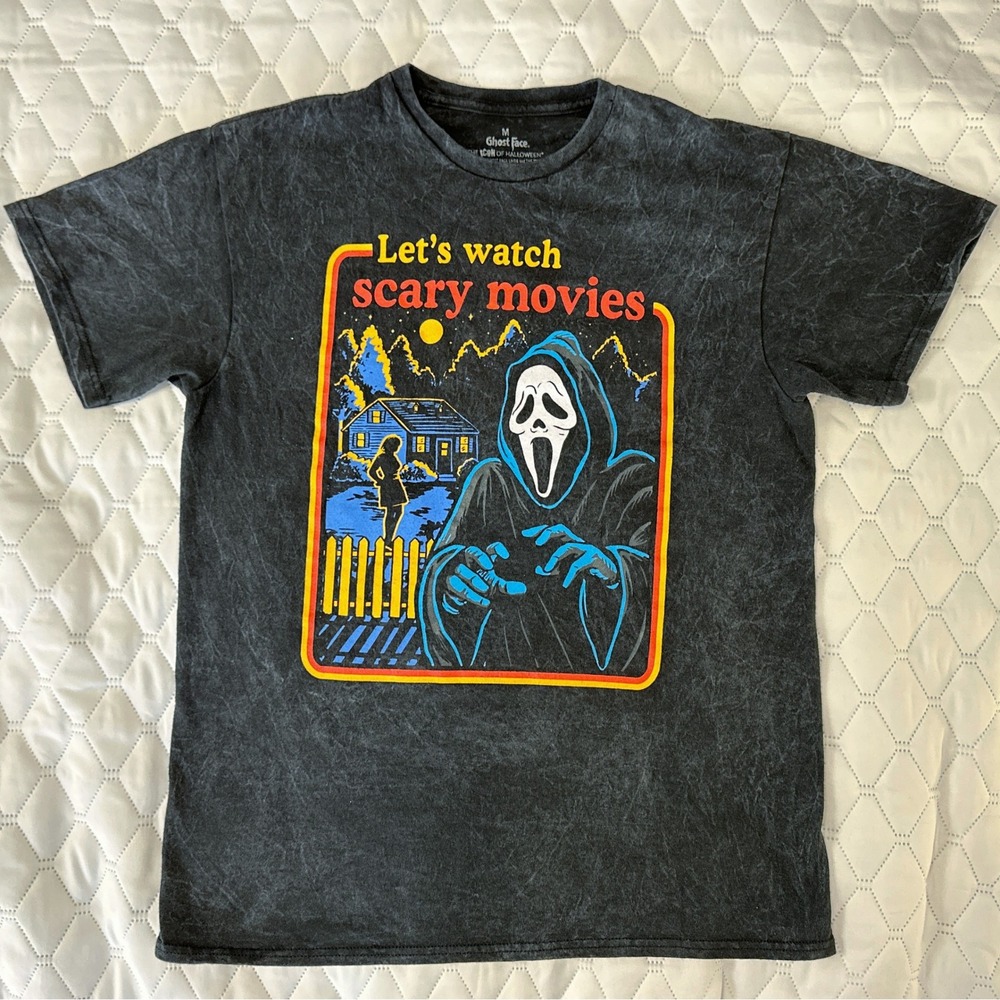 Ghost Face T-Shirt Mens small Black Excellent Scary Movie Acid Wash Graphic Tee